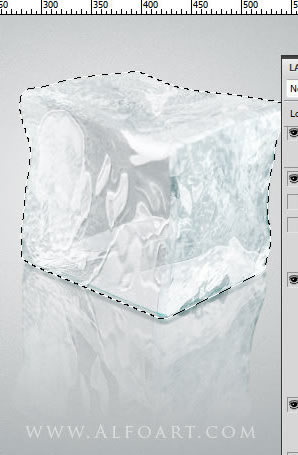 Ice cube 3D photoshop tools tutorial. 3D scene ice cube and cherry inside, ice txture effect in photoshop, ice reflection, 3D rendering, 3D light effects, realistic ice effectt, winterphotoshop  ideas